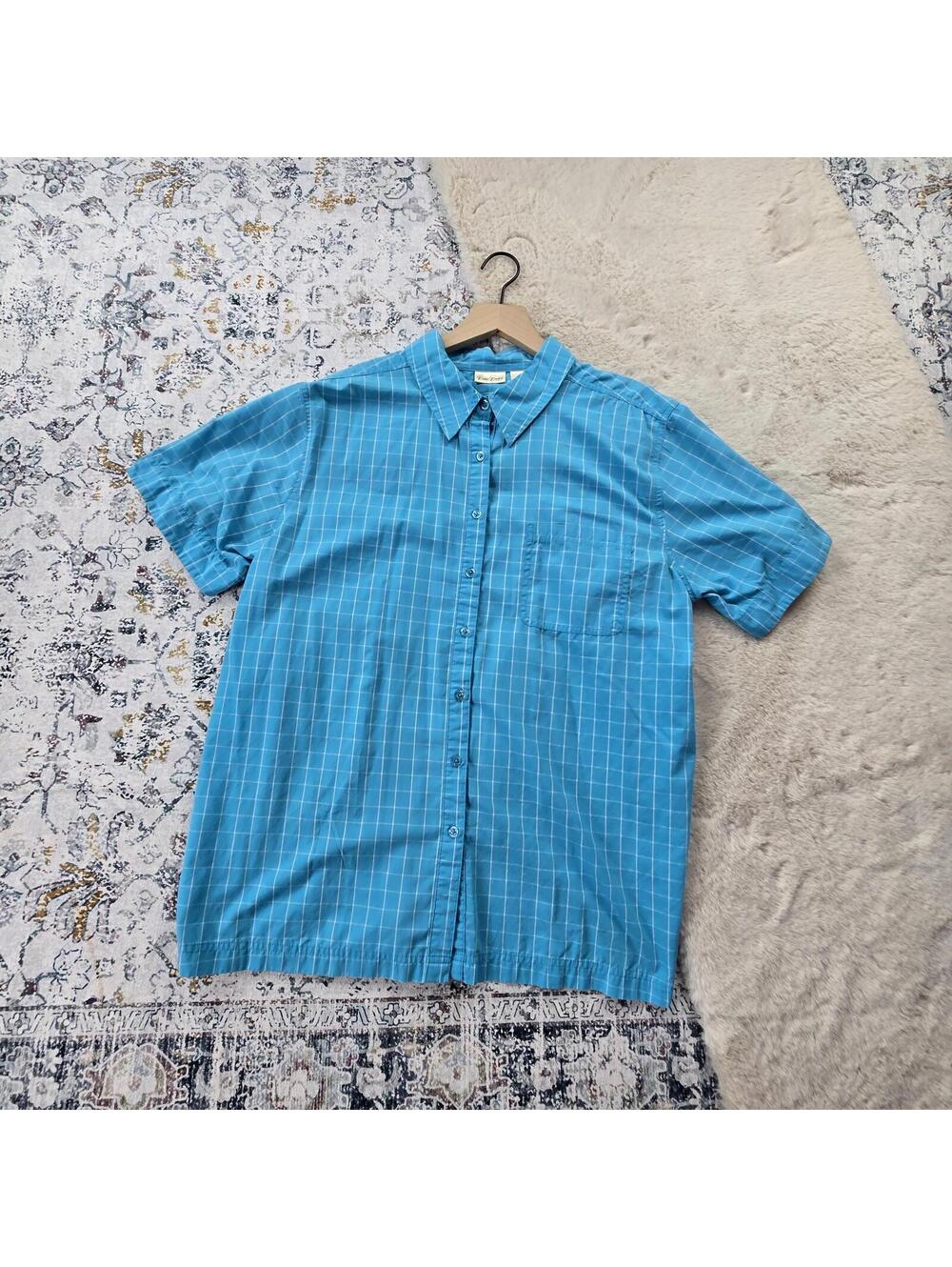 Bobbie Brooks Blue White Plaid Button Down Top Women 14W